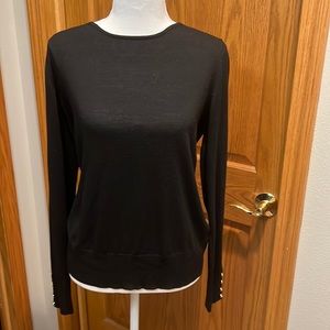Classic Fine Gauge Black Crewneck Women’s Sweater with Gold buttons - Medium